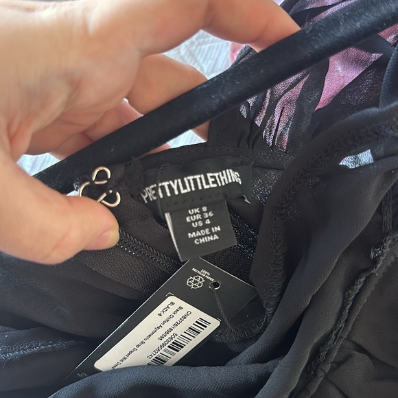 Black Chiffon Asymmetric Strap Draped Midi Dress - Picture 2 of 2